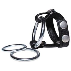 Bad Kitty - Leather Scrotum and Penis Ring (Black)