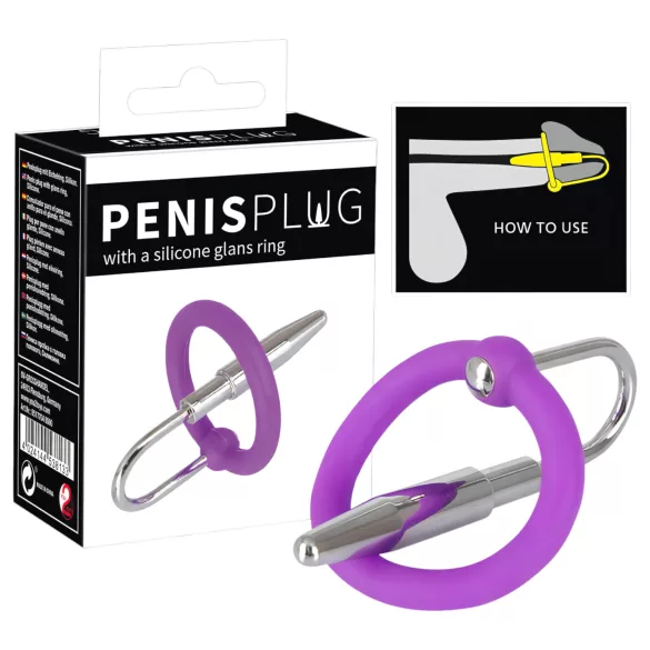 Penis Plug - Silicone Glans Ring with Tapered Dilator (Purple-Silver)