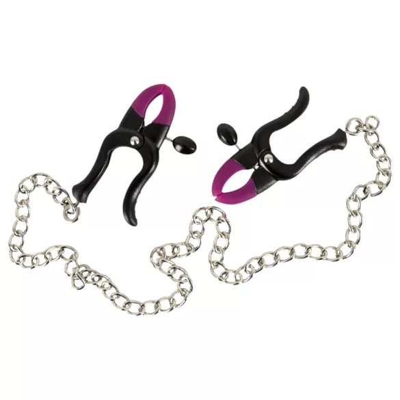Bad Kitty - Nipple Clamps with Chain (Purple-Black)