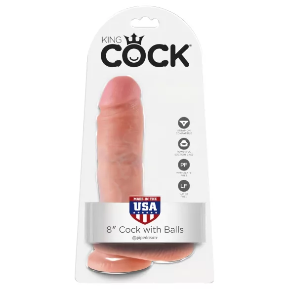 King Cock 8" Realistic Dildo with Balls (20 cm) - Natural