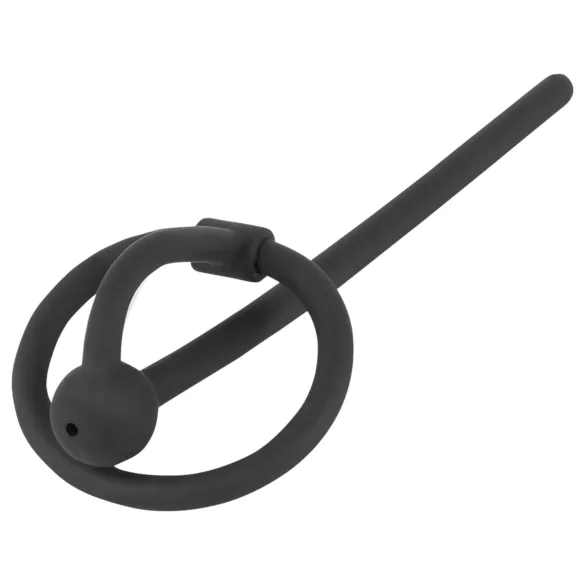 Hollow Silicone Urethral Plug with Glans Ring (Black)