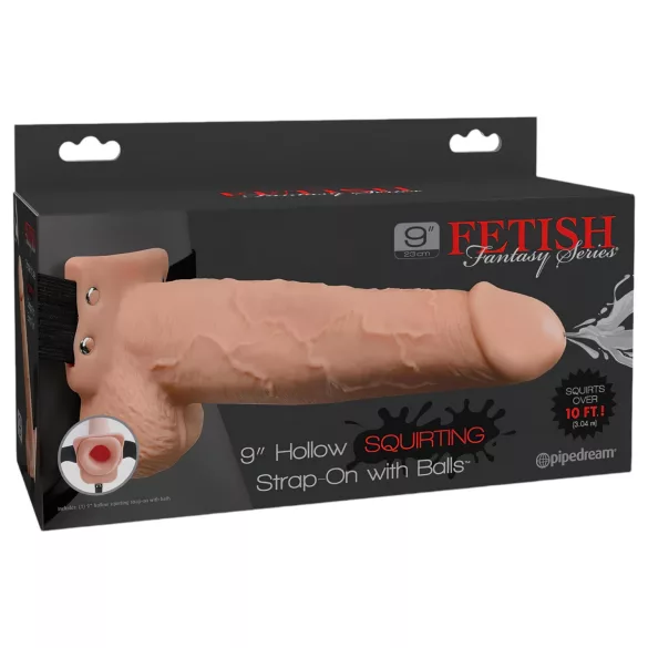 Fetish Strap-On 9" - Hollow, Squirting Dildo (Natural)