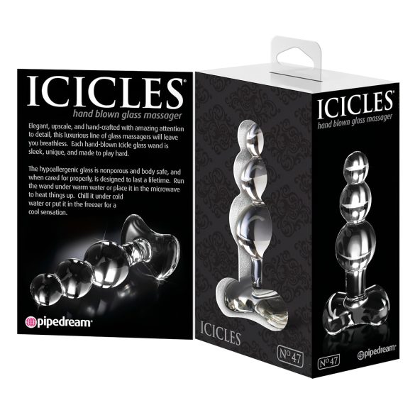 Icicles No. 47 - Triple Pearl Glass Anal Plug (Clear)