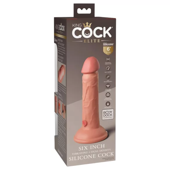 King Cock Elite 6" - suction cup vibrator (15 cm) - natural