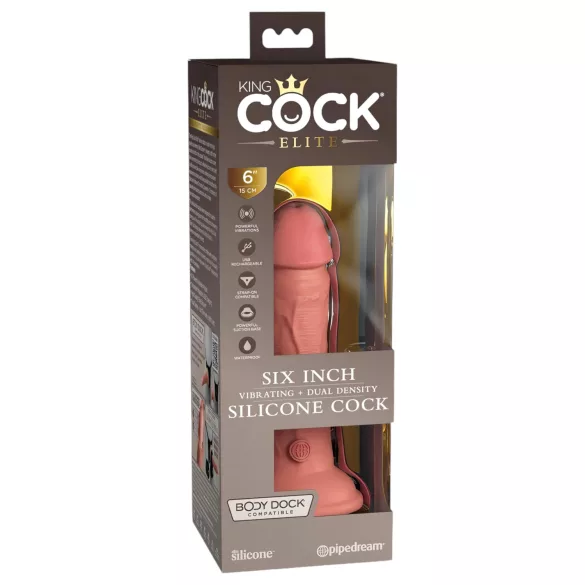 King Cock Elite 6" - suction cup vibrator (15 cm) - natural