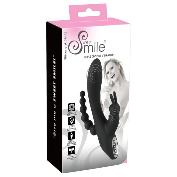 SMILE Triple - Rechargeable, Waterproof 3-Pronged Vibrator (Black)