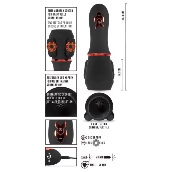 Rebel - Rechargeable Dual Motor Acorn Vibrator (Black)