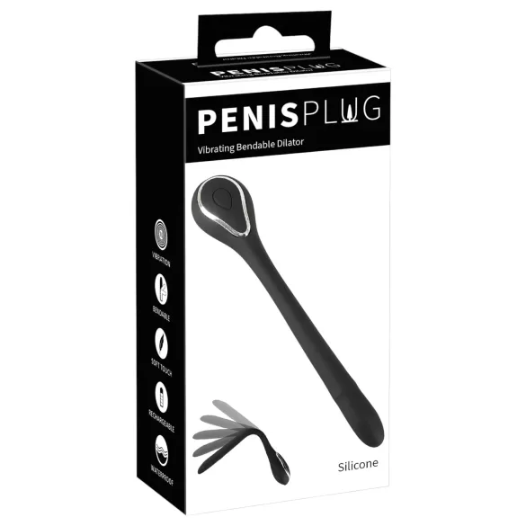 Penis Plug Dilator - rechargeable, vibrating dilator (1 cm, black)