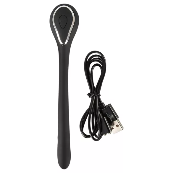 Penis Plug Dilator - rechargeable, vibrating dilator (1 cm, black)