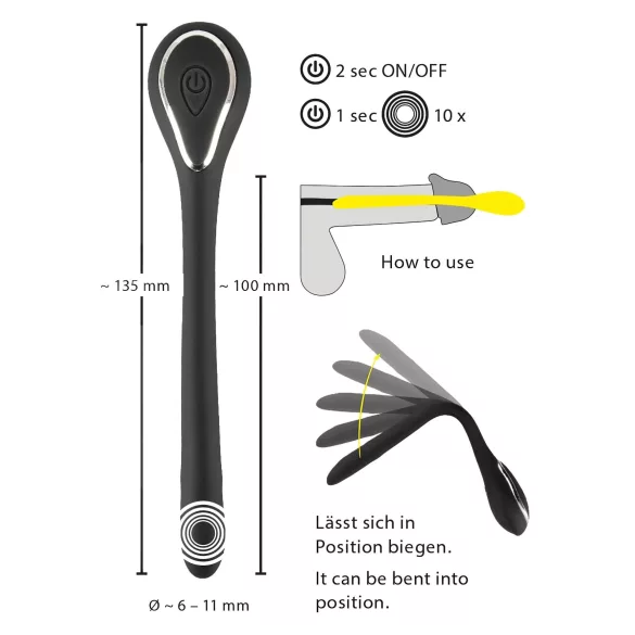 Penis Plug Dilator - rechargeable, vibrating dilator (1 cm, black)