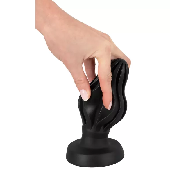 ANOS - ribbed soft butt plug - 7 cm (black)