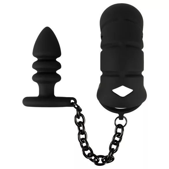 Black Velvet - Silicone Chastity Cage with Anal Plug (Black)