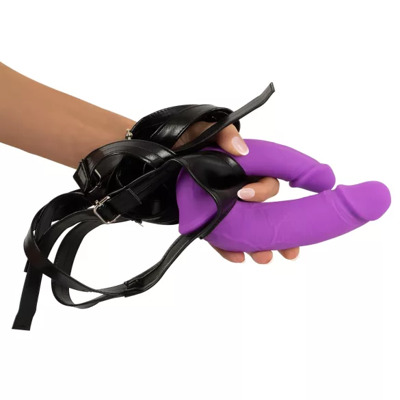 SMILE - Adjustable Double Dildo with Base (Purple-Black)
