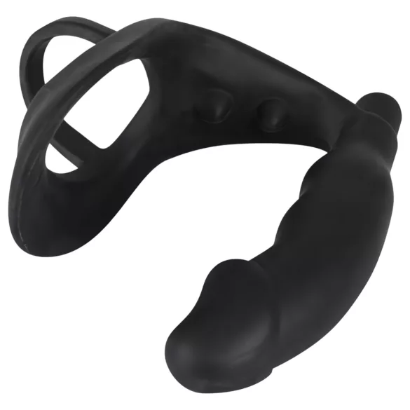 Black Velvet - Vibrating Anal Toy with Penis & Scrotum Rings (Black)