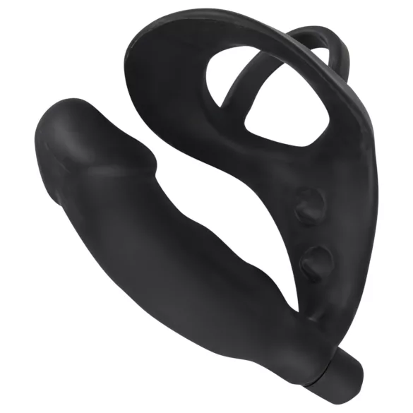 Black Velvet - Vibrating Anal Toy with Penis & Scrotum Rings (Black)