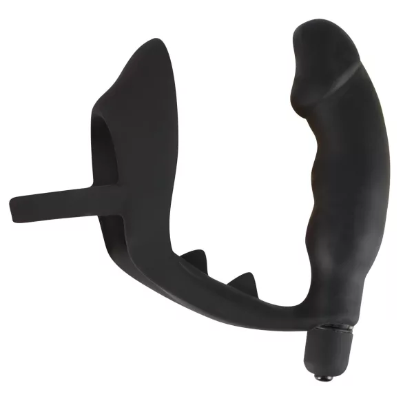 Black Velvet - Vibrating Anal Toy with Penis & Scrotum Rings (Black)