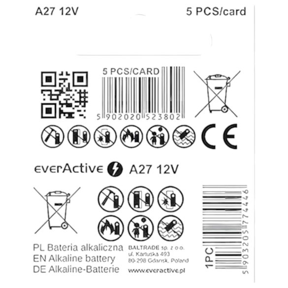 12V Battery (27A, MN27) - Single Pack