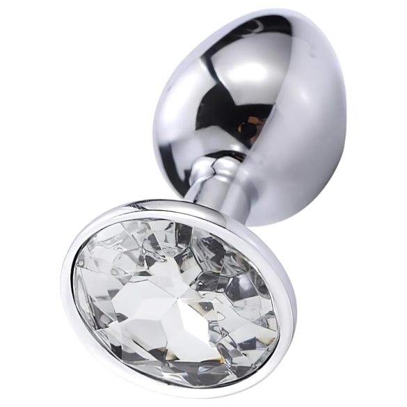 Sunfo - Metal Anal Plug with White Gem (Silver)