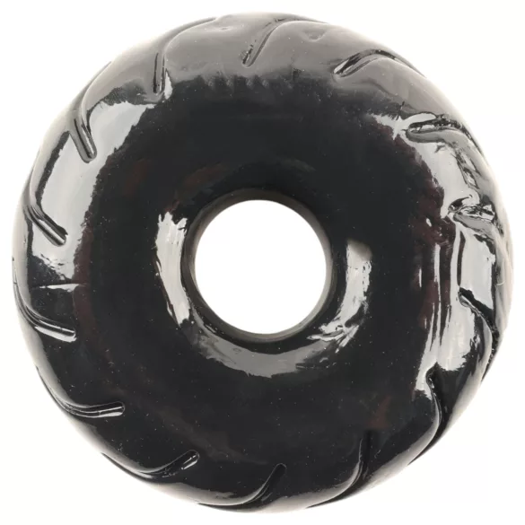 Pulselock Forge - black wheel-patterned TPE penis ring (19 mm)