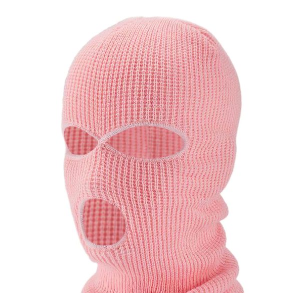 Knitted Pink Balaclava with 3 Openings