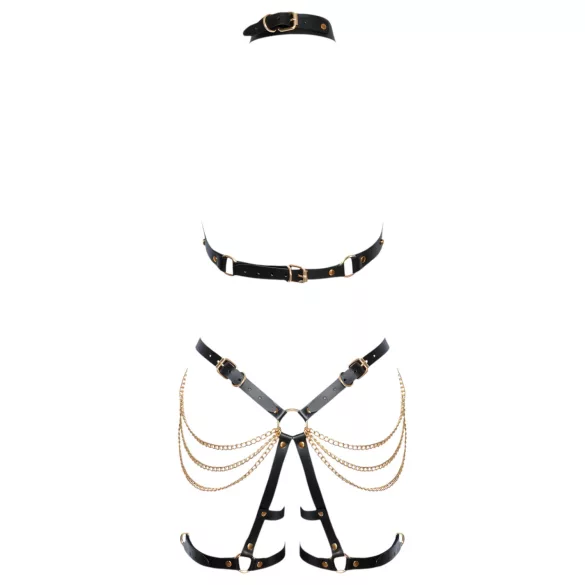ZADO - 2-Piece Leather Harness Set (Black-Gold)
