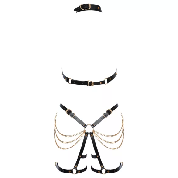 ZADO - 2-Piece Leather Harness Set (Black-Gold)