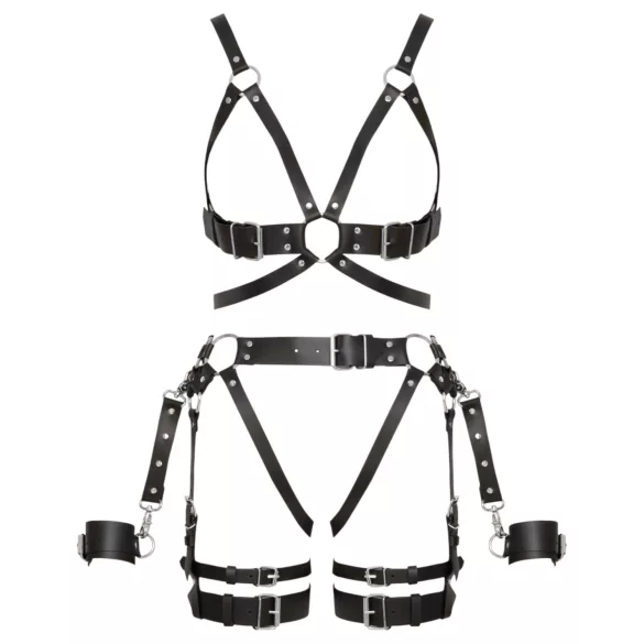 ZADO - multi‑piece leather harness set with cuffs - black - L/XL
