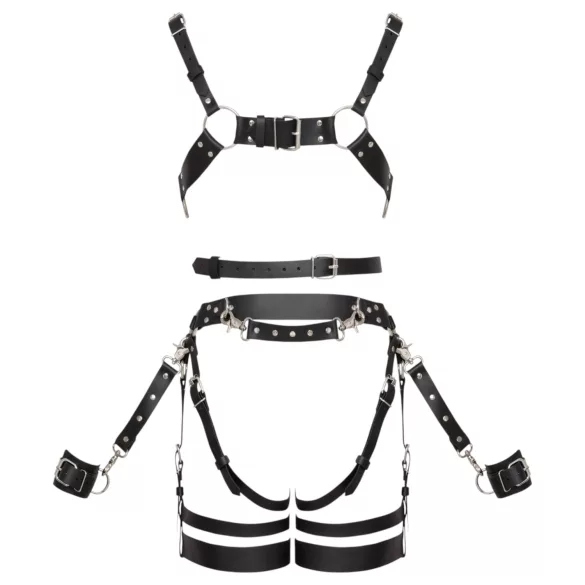ZADO - multi‑piece leather harness set with cuffs - black - L/XL