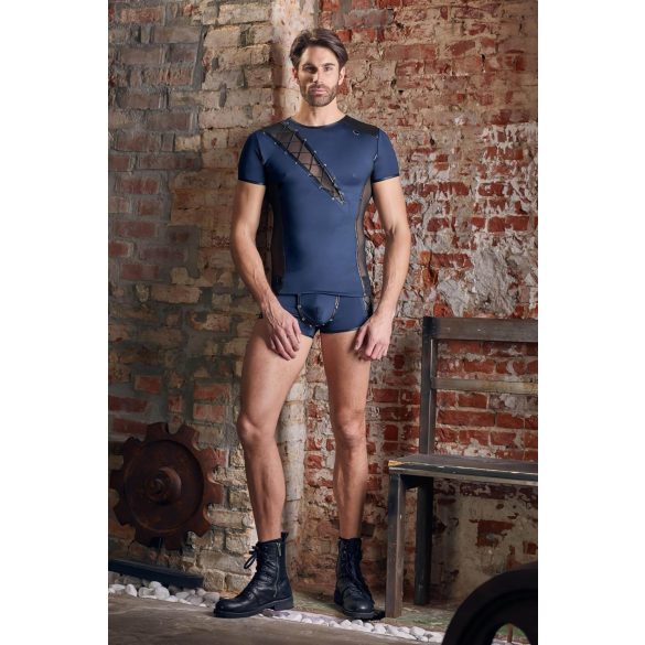 NEK - Men's Black Lace-Up Top with Fishnet Details (Blue) - M