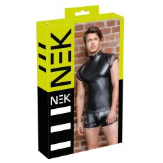 NEK - Men's Black Top with Studs and Fishnet Details