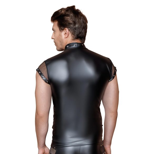 NEK - Men's Black Top with Studs and Fishnet Details - M