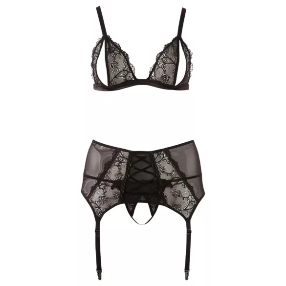 Cottelli Plus Size - Lace Lingerie Trio (Black) - XXXL