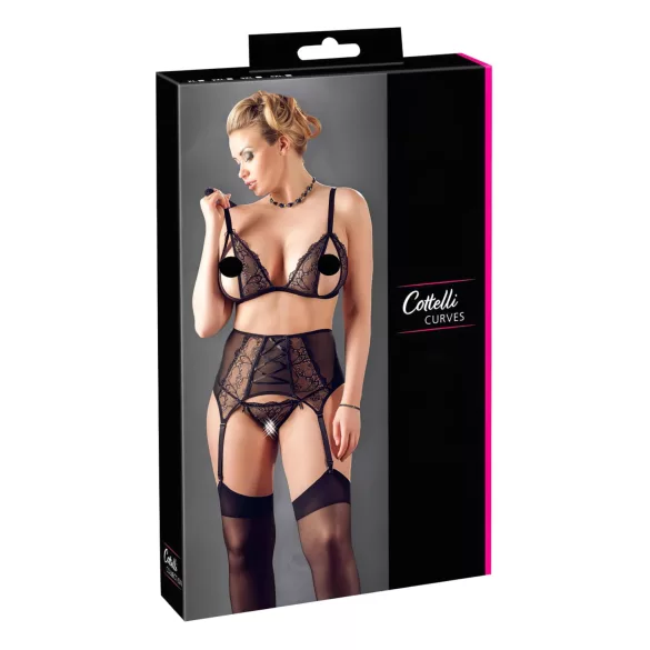 Cottelli Plus Size - Lace Lingerie Trio (Black) - XXXXL