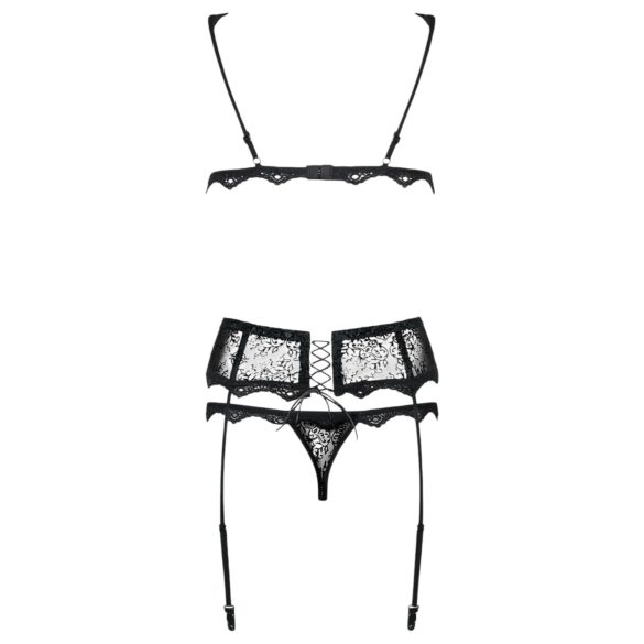 Obsessive Emperita - Black Lingerie Set with Delicate Embroidery - L/XL