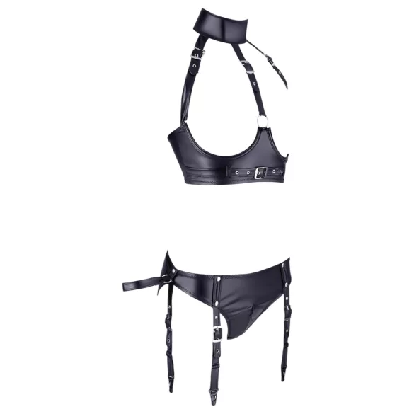 Cottelli Bondage - Shiny Black Bust Lifter Set with Cuffs - L