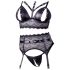 Cottelli Bondage - Lace Lingerie Set with Cuffs (Black) - M
