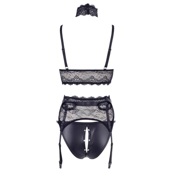 Cottelli Bondage - Lace Lingerie Set with Cuffs (Black) - M