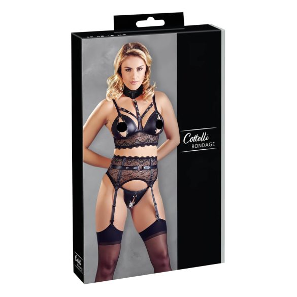 Cottelli Bondage - Lace Lingerie Set with Cuffs (Black) - XL