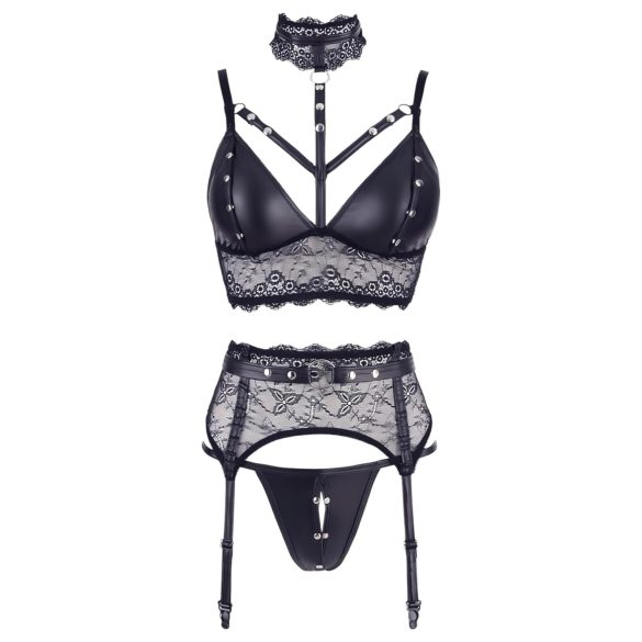 Cottelli Bondage - Lace Lingerie Set with Cuffs (Black) - XL