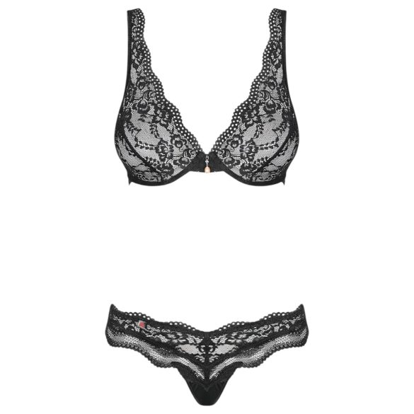 Luvae Floral Strappy Bra Set (Black)  - L/XL