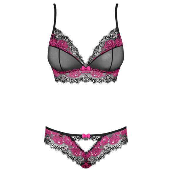 Obsessive Tulia - Lace Lingerie Set (Black-Pink) - L/XL