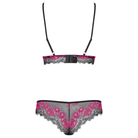 Obsessive Tulia - Lace Lingerie Set (Black-Pink) - L/XL
