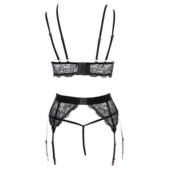 Abierta Fina - Lace Lingerie Trio (Black) - M