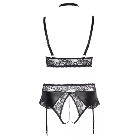 Cottelli Curves - Shiny Lingerie Set (Black)
