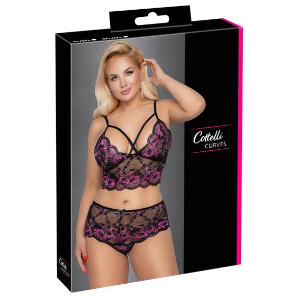 Cottelli Plus Size Floral Bra Set (Black-Purple)