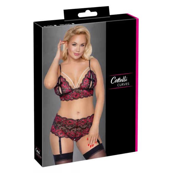 Cottelli Curves - Floral Open Bra Set (Black)