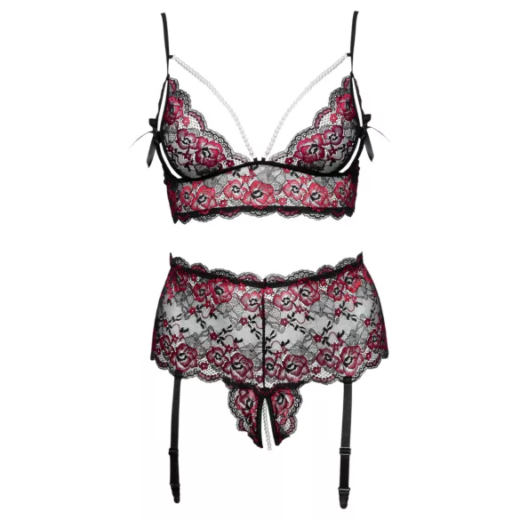 Cottelli Curves - Floral Open Bra Set (Black)