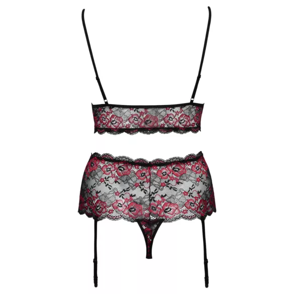 Cottelli Curves - Floral Open Bra Set (Black)