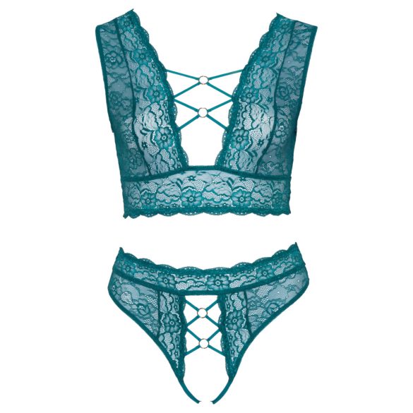 Cottelli Curves - Lace Corset Lingerie Set (Blue) - 2XL