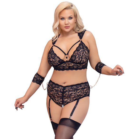 Cottelli Bondage Plus Size - Lace Bra Set (Black) - 4XL